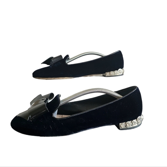 Miu Miu Juwel-heel Patent bow velvet flat very dark Neavy blue almost black 37/5 - Picture 3 of 7